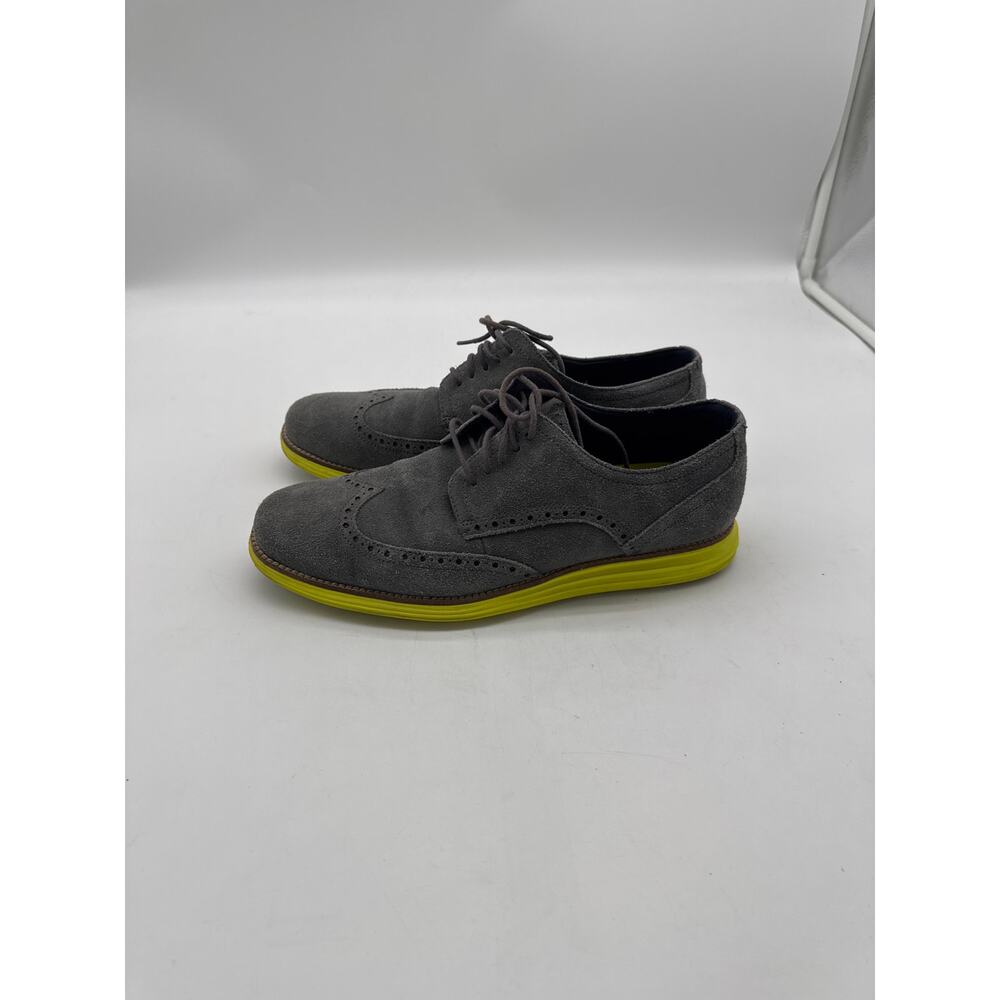 COLE HAAN LUNARGRAND‎ SUEDE WINGTIP CHARCOAL GREY GRAY VOLT YELLOW Men size 11